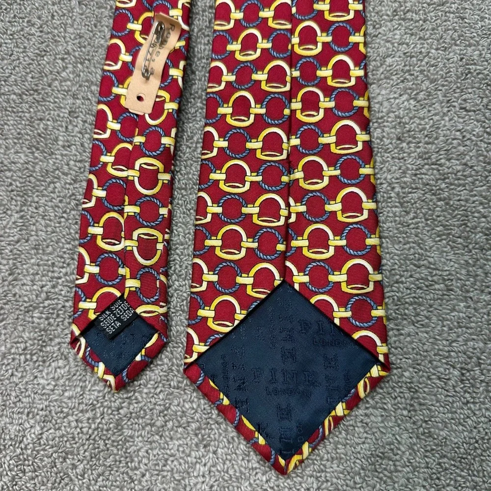 Thomas Pink London Mens Silk Tie Red Gold Navy Blue Equestrian Link England
